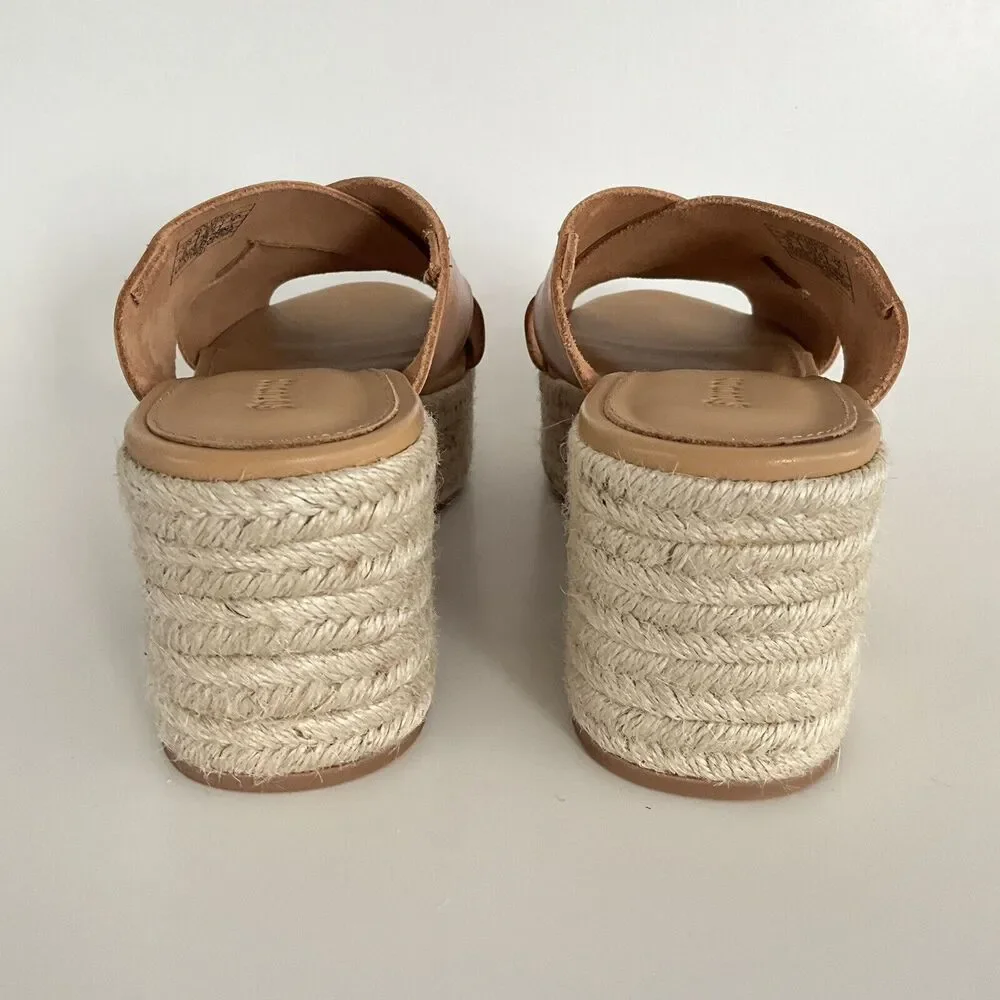 Soludos Leather Platform Cross Strap Open-toe Espadrilles Tan 9